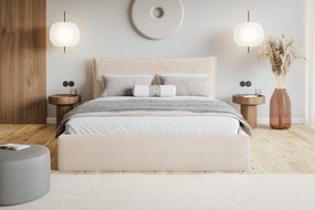 Čalúnená manželská posteľ s úložným priestorom SLIM 14 - béžová zamat | 160×200