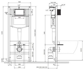 Cersanit City, System50 PNEU podomietkový rám + závesná wc misa City Square CleanOn + čierne tlačidlo Circle, S701-777