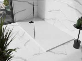 Mexen Stone+, obdĺžniková vanička z minerálneho kompozitu 200 x 90 cm, biela, čierna krytka, 44109020-B