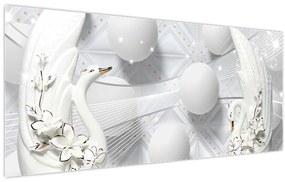 Obraz - Zlatá labuť na vode (120x50 cm)