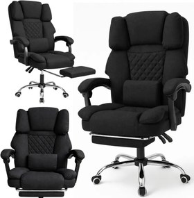 Ergonomické kancelárske kreslo s podnožkou a masážou - čierna textília