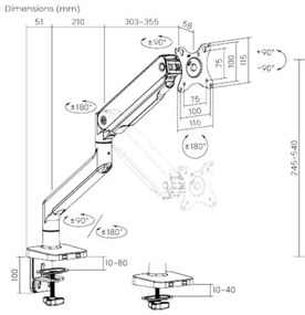 Držiak na monitor Brateck LDT60-C012 Heavy Duty, 1 rameno, čierna