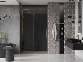 Mexen Velar, posuvné sprchové dvere do otvoru 150 cm, 8mm šedé sklo, zlatá matná, 871-150-000-41-55