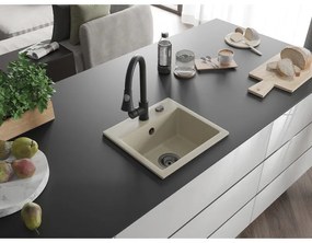 Mexen Milo, 1-komorový granitový drez 435x410x171 mm a drezová batéria Elia, béžová, 6505-69-670101-70