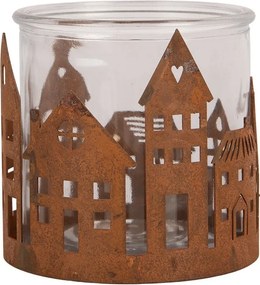 Hrdzavý rustikálny svietnik s dedinkou Village Rust M - Ø 11*10 cm