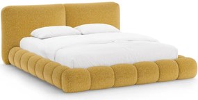 Čalúnená dvojlôžková posteľ s úložným priestorom s roštom 200x200 cm v horčicovej farbe Solange – Micadoni