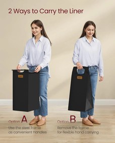 Kôš na bielizeň so 4 priehradkami, 150 l triedič prádla, čierno-sivý