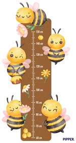 PIPPER. Textilná nálepka na stenu "Detský meter - Včielky"