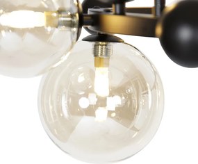 Art Deco závesné svietidlo čierne s jantárovým sklom 12-žiarovkové - David