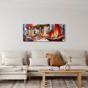 Obrázok - Victoria Harbor, Hong Kong, olejomaľba (120x50 cm)