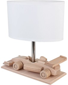 HELLUX Detská stolná lampa FORMULA E27 drevo / biele tienidlo 4112309