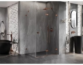 Mexen Lunar-F, 1-krídlový sprchový kút so skladacími dverami, pravý, 95 x 90 cm, 8mm číre sklo, ružové zlato profil, 836-095-090-60-00-P