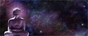Obraz - Budha s kvetmi života (120x50 cm)
