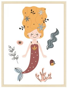 Mermaid - Morská víla s kvietkami - obraz do detskej izby Bez rámu  | Dolope