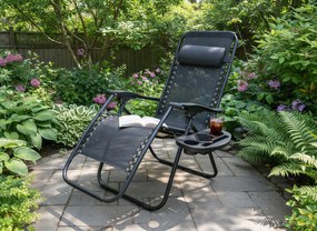 GARDEN LINE Záhradné skladacie ležadlo s podložkou, vreckom a opierkou hlavy LEZ5934 čierne