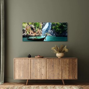 Obraz dlhej lode na pláži (120x50 cm)