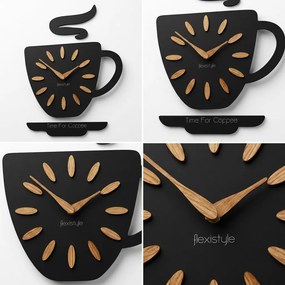 Dekorstudio Nástenné hodiny v tvare šálky Time for Coffee 45x30 cm – čierne