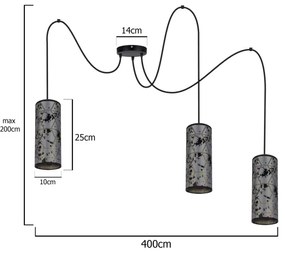 Luster na lanku AVALO 3xE27/60W/230V pavúk šedá/čierna