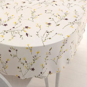 Biante Bavlnený oválny obrus Sandra SA-496 Žlté a hnedofialové lúčne kvietky na krémovom 80x120 cm