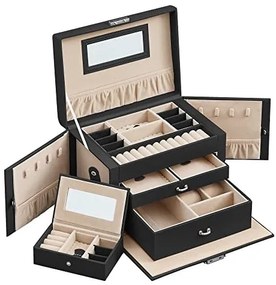 Šperkovnica, ekokoža, šedá, 17x26x18cm