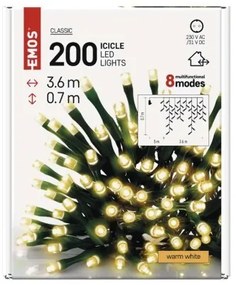 LED vánoční rampouchy Rasta s programy 3,6 m teplá bílá