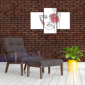 Obraz - Line art tvár s ružou (90x60 cm)