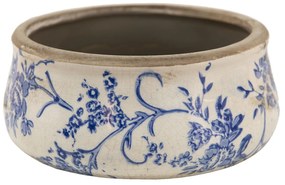 Nízky keramický obal na kvetináč s modrými kvetmi Saten - Ø 17*7 cm