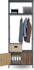 Kancelársky regál otvorený s tyčou na oblečenie, do recepcie a čakárne, kovový, antracitový/orech, 800x2200x400 mm: ARIEL Eco Design