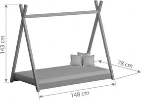 Detská posteľ Tipi 70x140 drevený domček - ružový