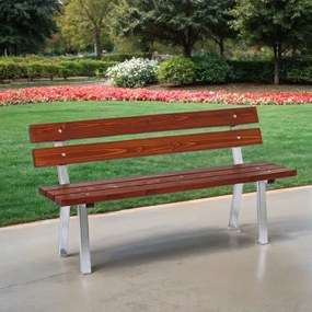 Vonkajšia lavička WOODY s operadlom, nerezová, 1500 mm, mahagón tmavý
