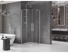 Mexen Velar Duo, sprchový kút s posuvnými dverami 100 x 100 cm, 8mm číre sklo, brúsená oceľ, 871-100-100-02-97