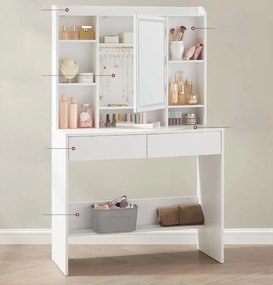 Toaletní stolek Vasagle Berny 90 cm se zrcadlem a LED osvětlením bílý