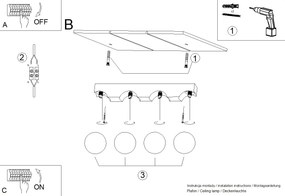 Stropné svietidlo Bulbo, 4x biele sklenené tienidlo, drevo