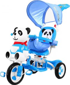 Ramiz Detská trojkolka Panda modrá + zvuky + strieška + opierka na nohy + rukoväť