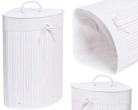 Rohový kôš na bielizeň 60 l bambusový biely