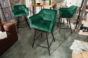 Nemecko -  Retro barová stolička LOFT 100 cm zamatová zelená s lakťovou opierkou