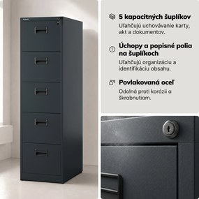 Kovová kartotéková skriňa antracitová: SARA V5, 460 x 1625,5 x 600 mm