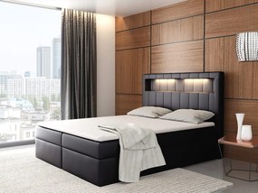 Kontinentálna posteľ Areto 180x200, čierna + LED