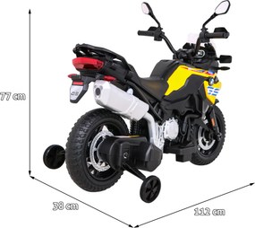Ramiz BMW F850 GS Detský motocykel na batérie žltý + asistenčné kolesá + LED audio + pomalý štart + EVA