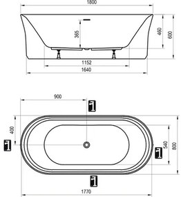 Voľne stojaca vaňa RAVAK YPSILON 180x80 cm biela čierny prepad XC00100034