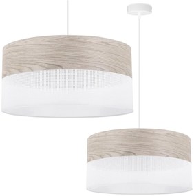 Light Home Závesné svietidlo Wood, 1x svetlobéžová dubová dýha/biele PVCové tienidlo, (fi 44cm)