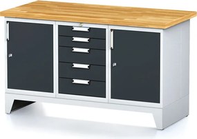 Dielenský stôl MECHANIC I, 2 skrinky a zásuvkový box na náradie, 5 zásuviek, 1500x685x880 mm, grafitové dvere