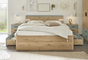 Posteľ s nočnými stolíkmi Savina 180x200 cm, dub artisan/šalviová, s osvetlením