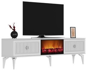 TV stolík/skrinka s krbom Kebive (biela + strieborná) . Vlastná spoľahlivá doprava až k Vám domov. 1095526