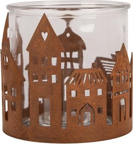Hrdzavý rustikálny svietnik s dedinkou Village Rust L - Ø 13*12 cm