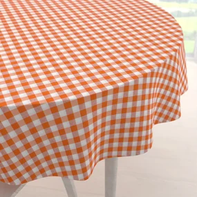 Biante Dekoračný okrúhly obrus Rebeka RE-005 Oranžovo-biela kocka stredná Ø 110 cm
