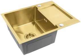 Rea Paul, 1-komorový oceľový drez 600x480x185 mm, zlatá matná, ZLE-06010