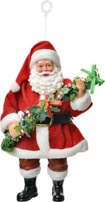 Červená závesná vianočná dekorácia Santa Claus držiaca girlandu - 10*6*17 cm