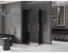 Mexen Velar Duo, sprchový kút s posuvnými dverami 100 x 90 cm, 8mm šedé sklo, medená matná, 871-100-090-42-65