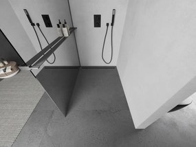 Mexen Kioto+ L, sprchová zástena Walk-In s poličkou a vešiakom 80 x 200 cm, 8mm sklo vzor zrkadlo, grafitový profil, 800-080-123-66-50